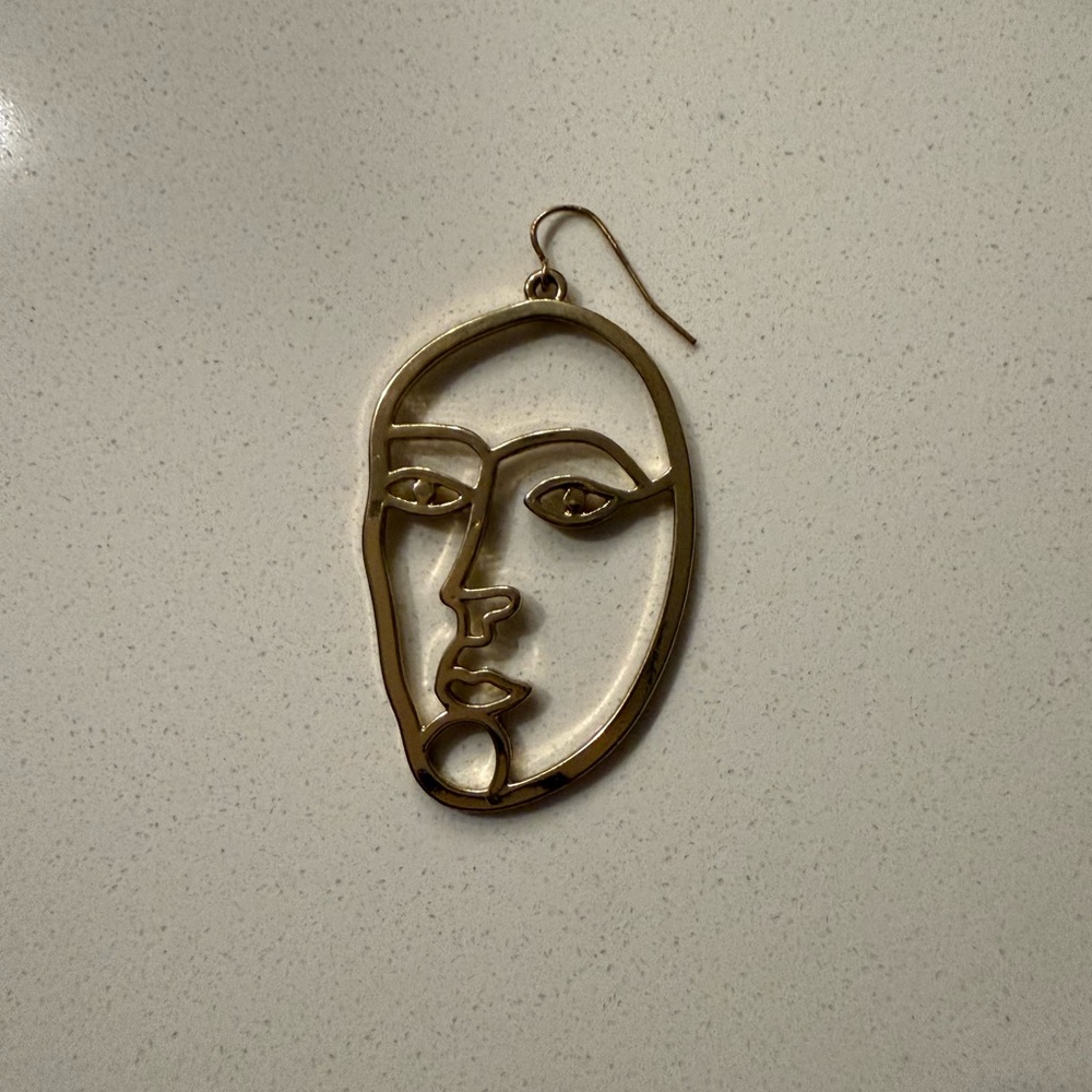 Gold Abstract Face Earring